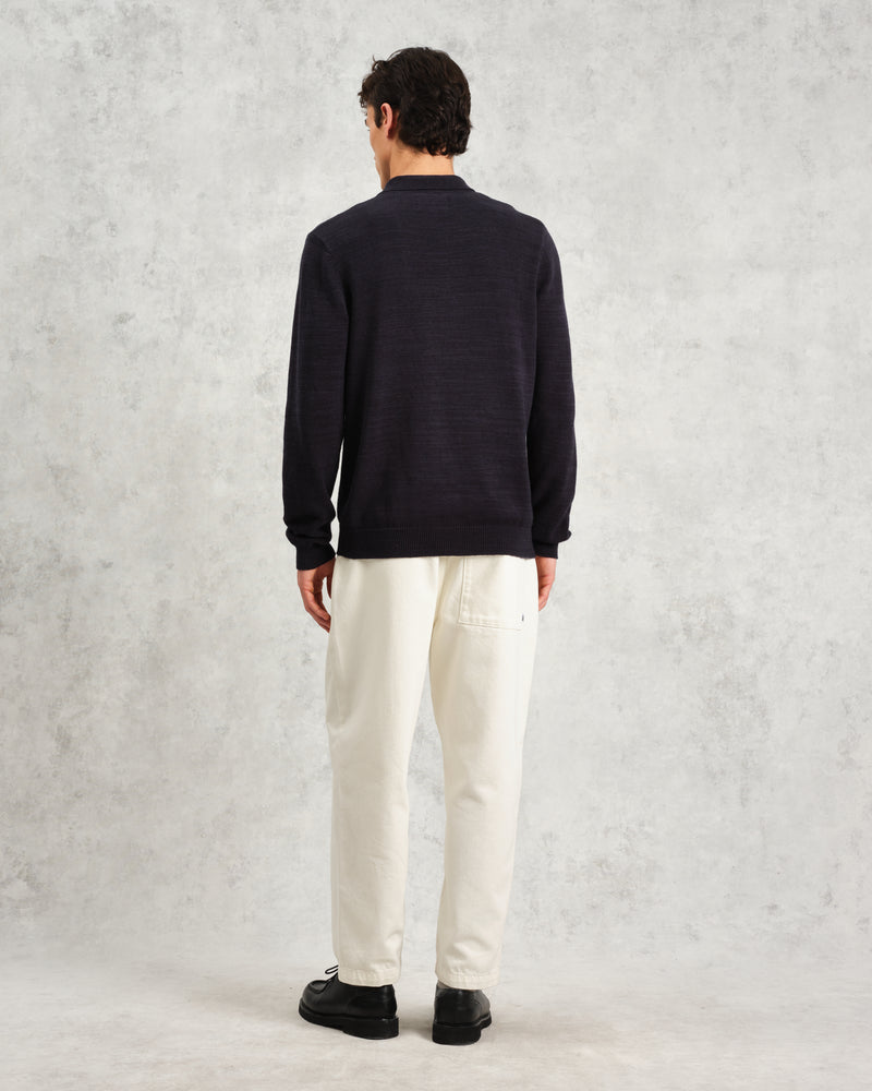 wax london Wayfarer - Navy Slub Cotton And Linen Cardigan