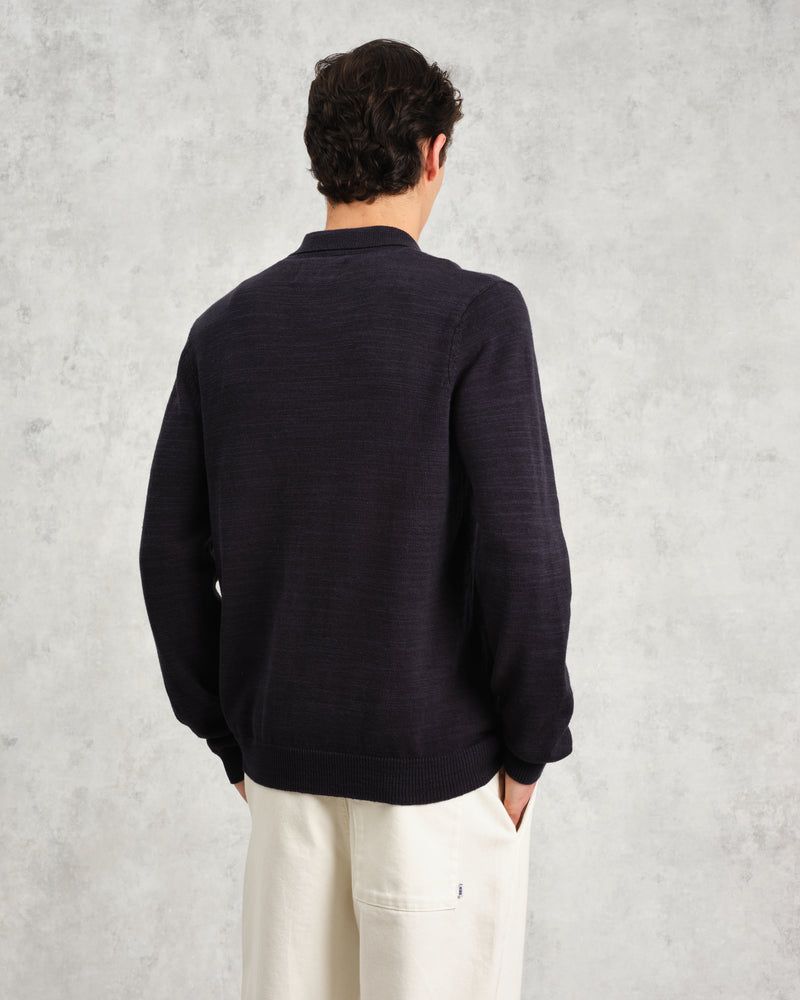 wax london Wayfarer - Navy Slub Cotton And Linen Cardigan