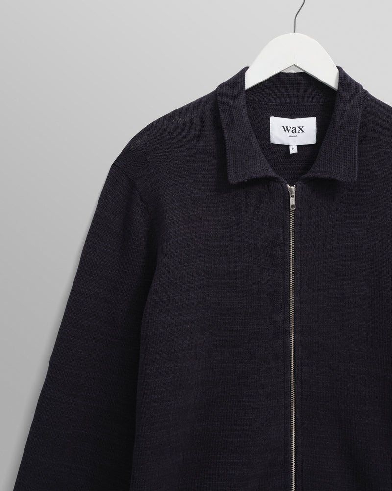 wax london Wayfarer - Navy Slub Cotton And Linen Cardigan