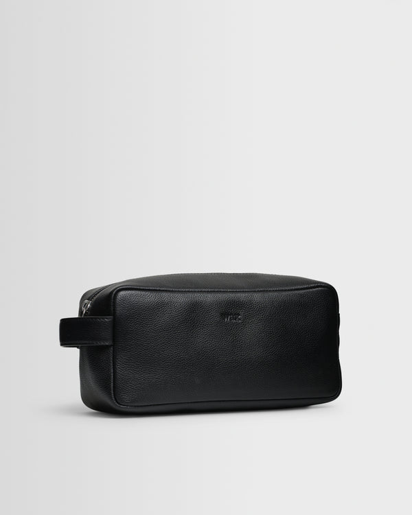 wax london men's Wells - Black Grain Leather Wash Bag