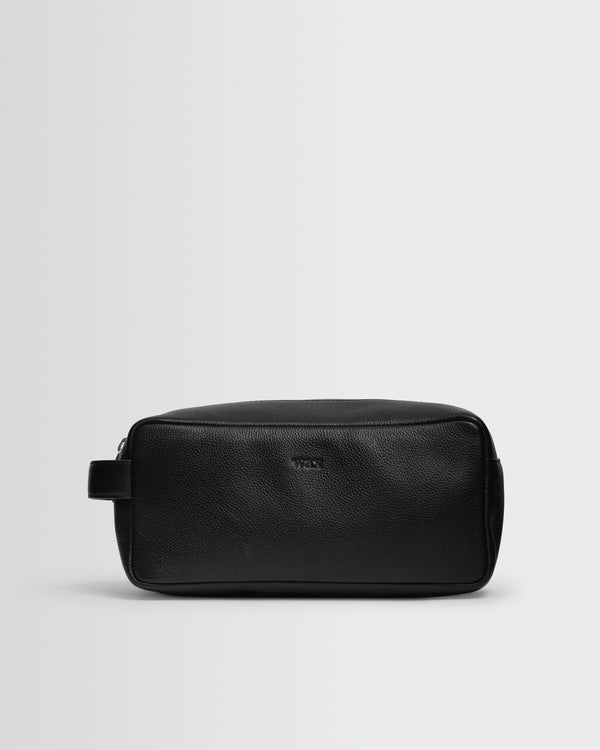 wax london men's Wells - Black Grain Leather Wash Bag