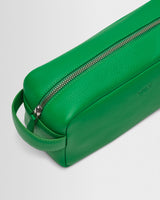 wax london men's WELLS WASH BAG SMALL GRAIN LEATHER BRIGHT GREEN