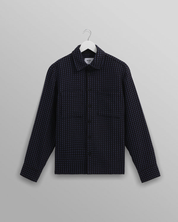 wax london men's Whiting - Black And Blue Frome Overshirt
