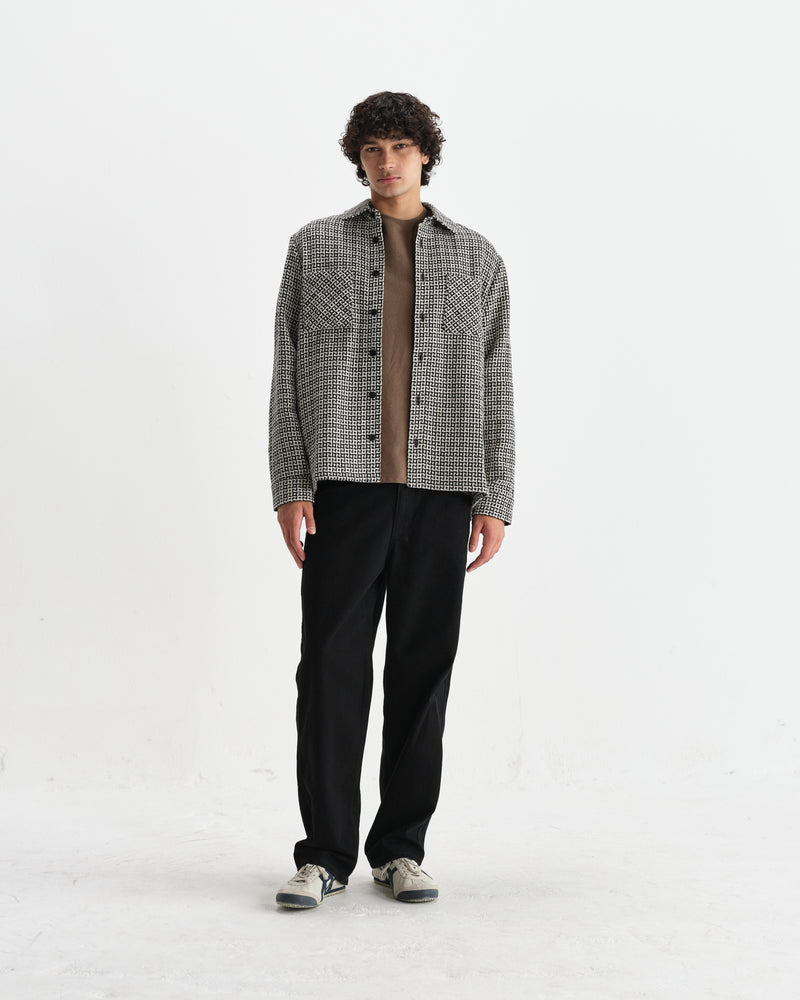 wax london men's Whiting - Black And Ecru Dizzy Weave Overshirt