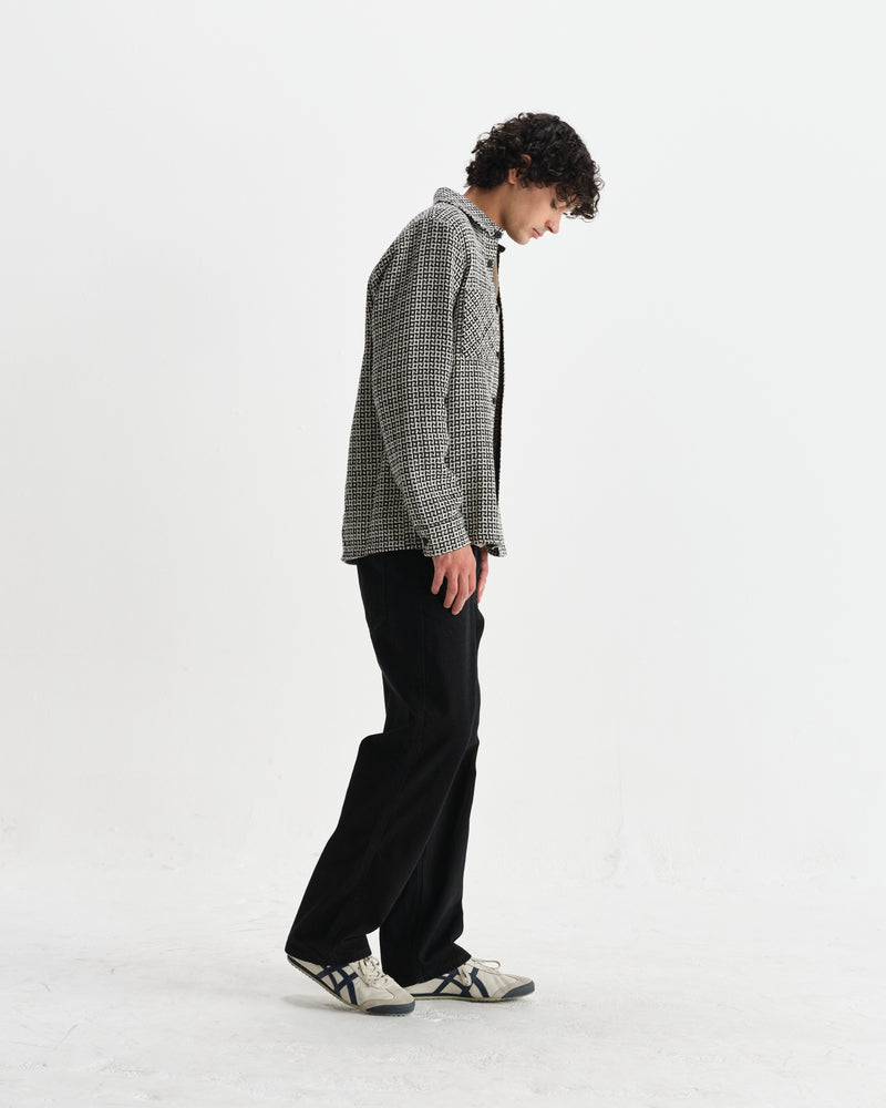 wax london men's Whiting - Black And Ecru Dizzy Weave Overshirt