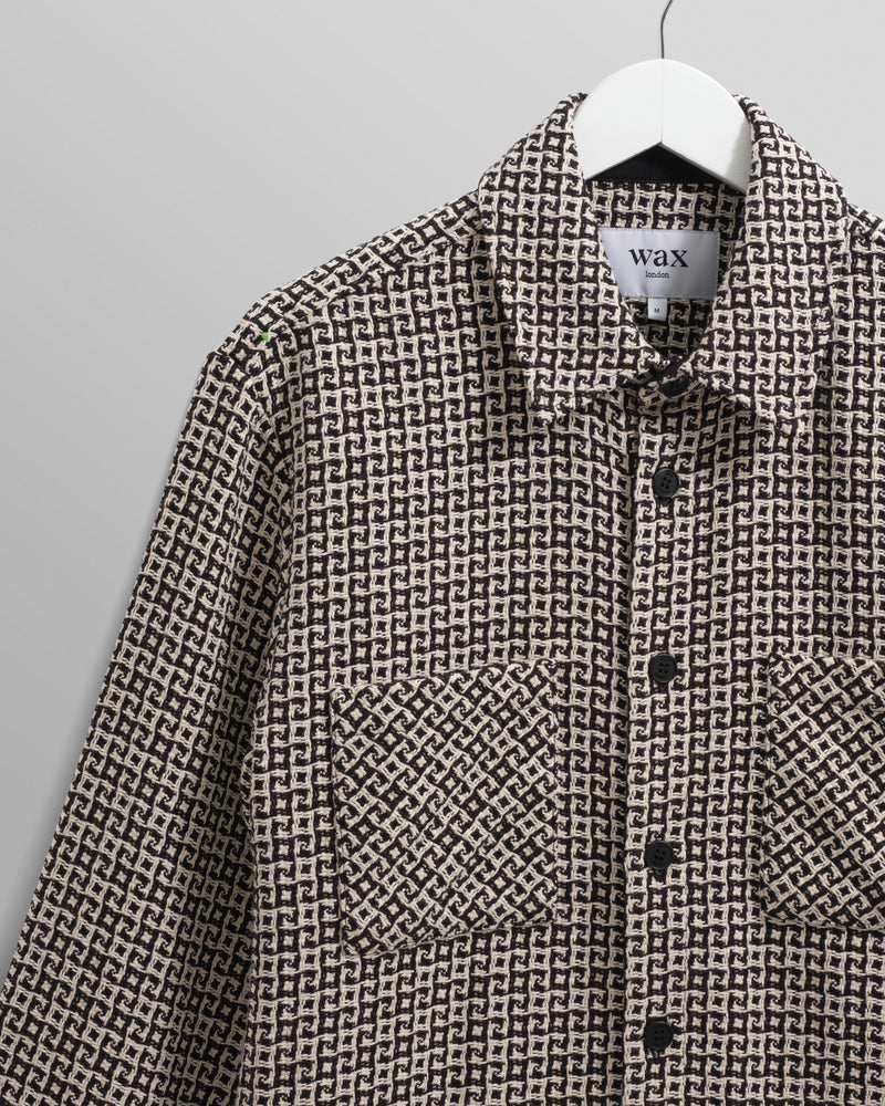 wax london men's Whiting - Black And Ecru Dizzy Weave Overshirt