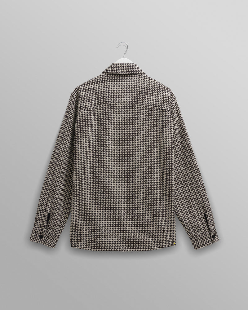 wax london men's Whiting - Black And Ecru Dizzy Weave Overshirt
