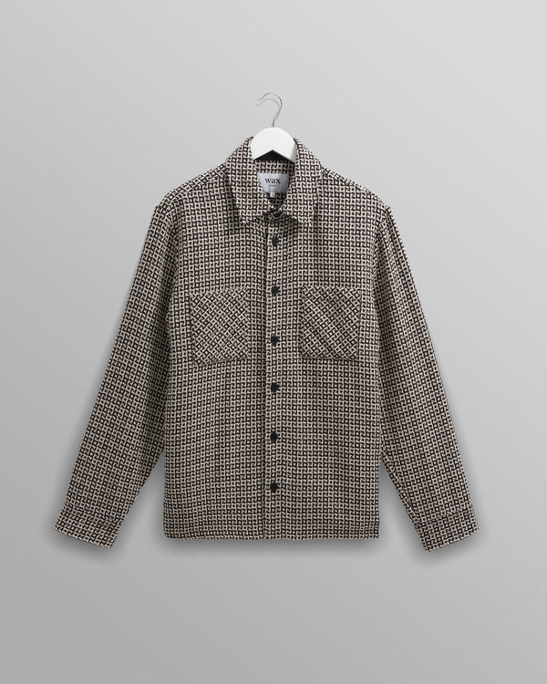 wax london men's Whiting - Black And Ecru Dizzy Weave Overshirt