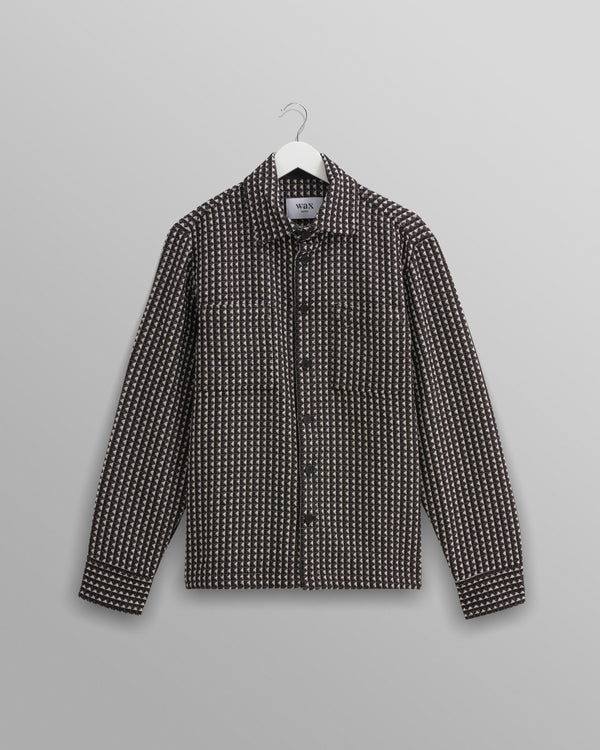 wax london men's Whiting - Black And Ecru Frome Overshirt