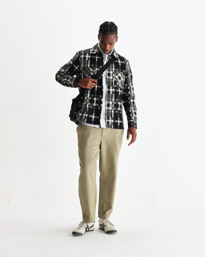 wax london men's Whiting - Black And Ecru Glitch Check Overshirt