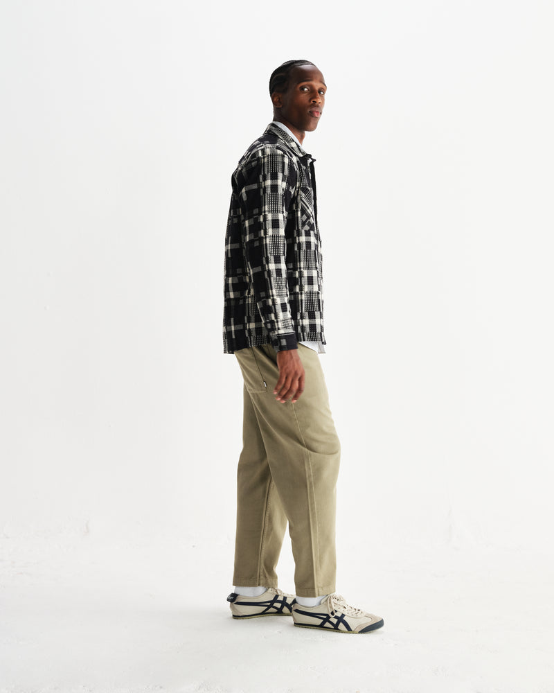 wax london men's Whiting - Black And Ecru Glitch Check Overshirt