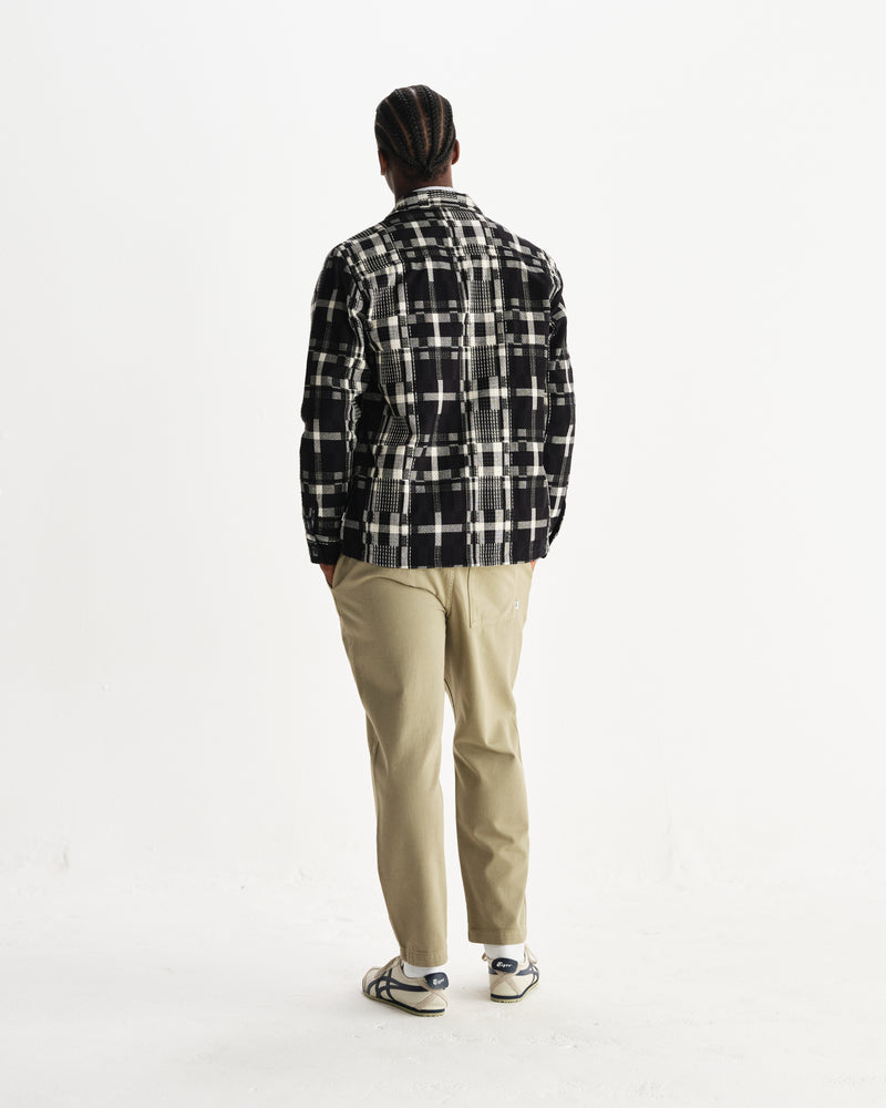 wax london men's Whiting - Black And Ecru Glitch Check Overshirt