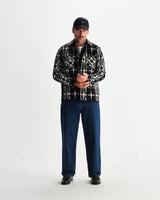 wax london men's Whiting - Black And Ecru Glitch Check Overshirt
