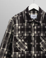 wax london men's Whiting - Black And Ecru Glitch Check Overshirt