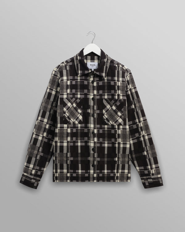 wax london men's Whiting - Black And Ecru Glitch Check Overshirt