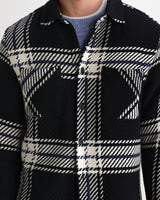 wax london men's Whiting - Black And Ecru Oversize Grid Check Overshirt