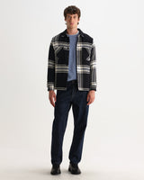 wax london men's Whiting - Black And Ecru Oversize Grid Check Overshirt