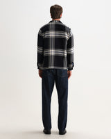 wax london men's Whiting - Black And Ecru Oversize Grid Check Overshirt