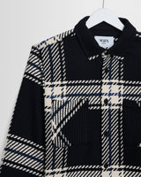 wax london men's Whiting - Black And Ecru Oversize Grid Check Overshirt