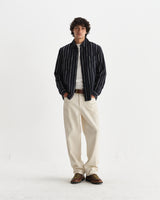 wax london men's Whiting - Black And Ecru Radical Stripe Overshirt