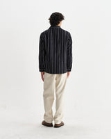 wax london men's Whiting - Black And Ecru Radical Stripe Overshirt