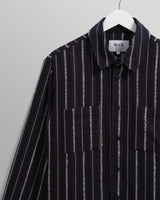 wax london men's Whiting - Black And Ecru Radical Stripe Overshirt