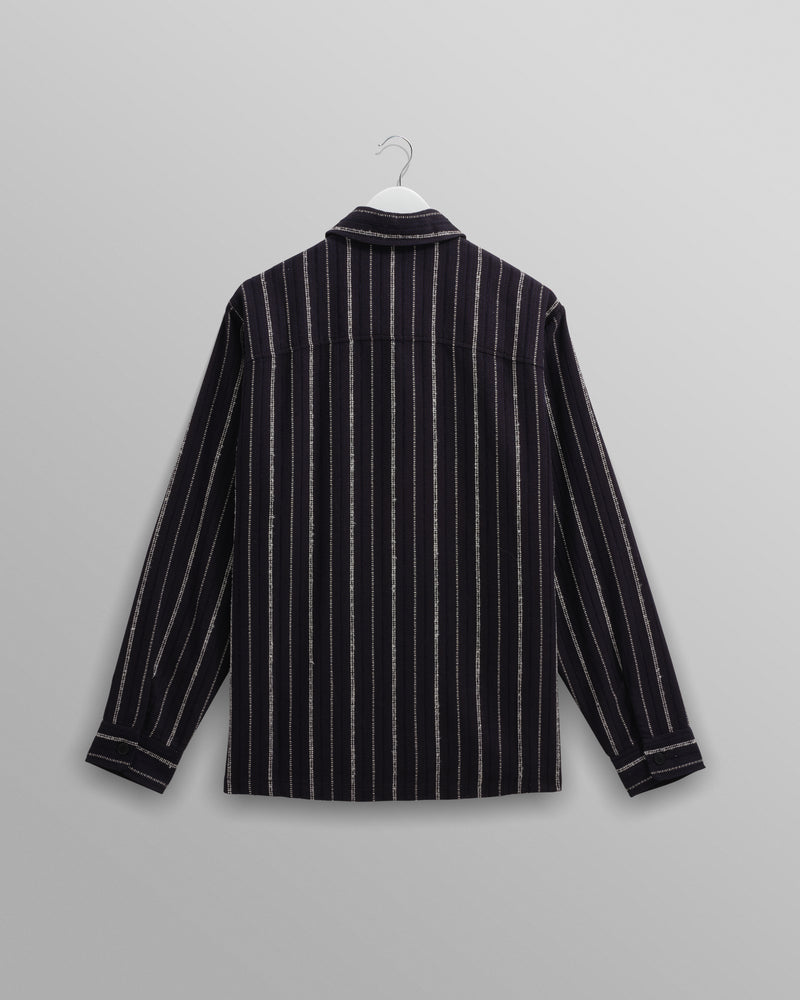 wax london men's Whiting - Black And Ecru Radical Stripe Overshirt