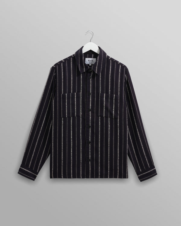wax london men's Whiting - Black And Ecru Radical Stripe Overshirt