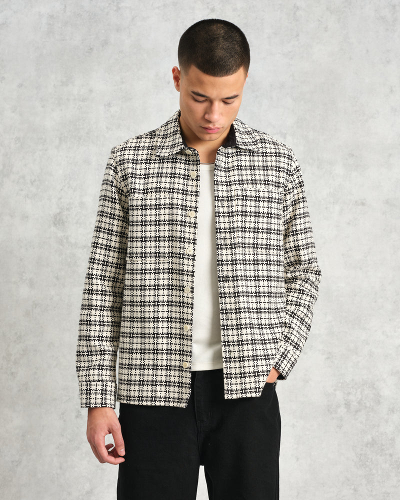 wax london Whiting - Black And Ecru Yard Check Overshirt