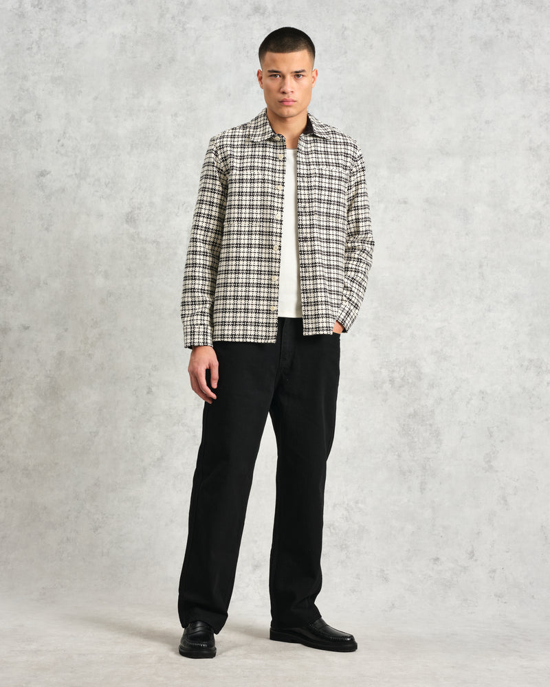 wax london Whiting - Black And Ecru Yard Check Overshirt