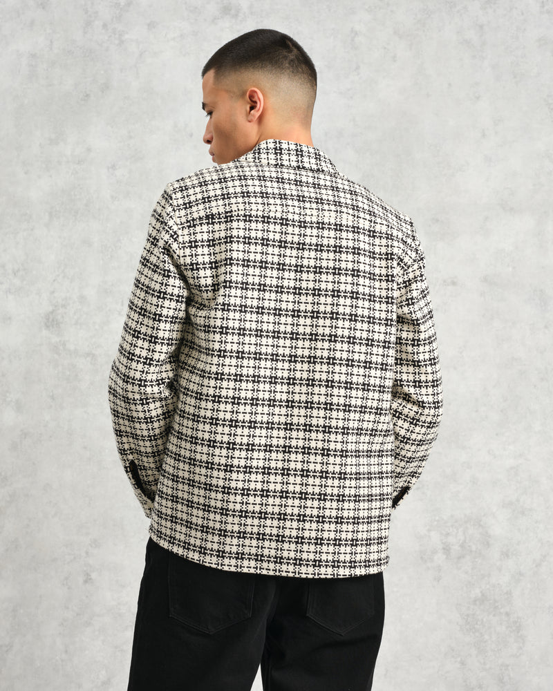 wax london Whiting - Black And Ecru Yard Check Overshirt