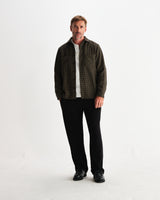 wax london men's Whiting - Black And Khaki Dizzy Weave Overshirt
