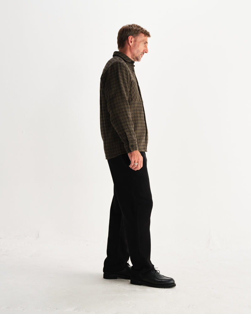 wax london men's Whiting - Black And Khaki Dizzy Weave Overshirt