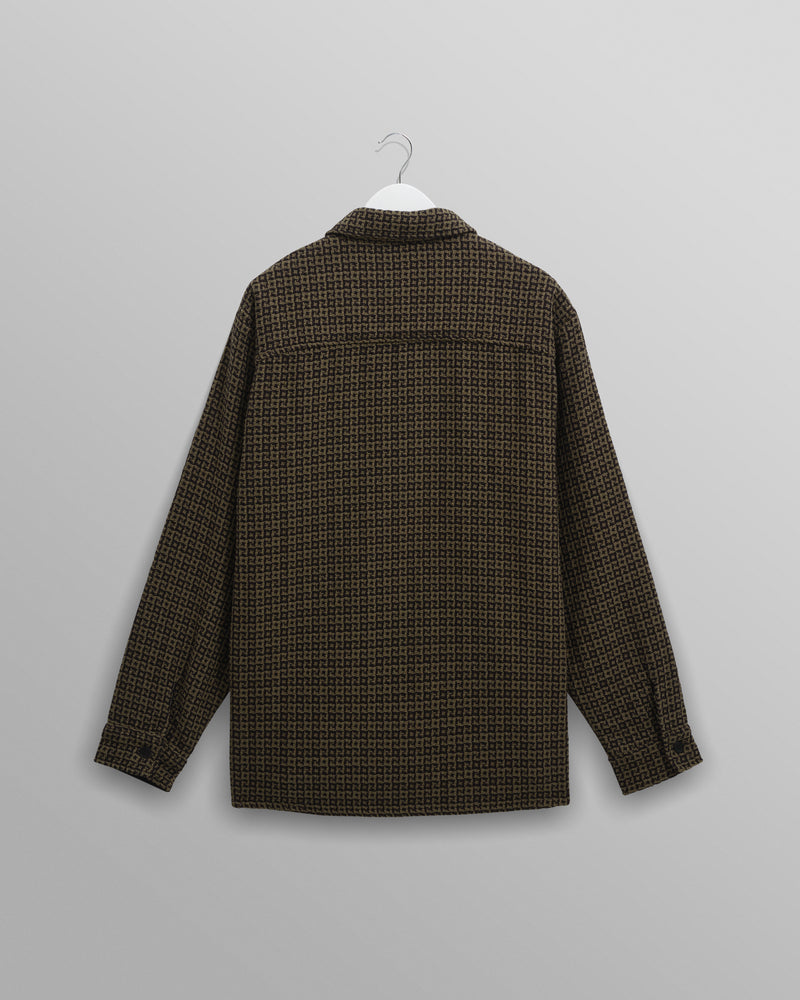 wax london men's Whiting - Black And Khaki Dizzy Weave Overshirt