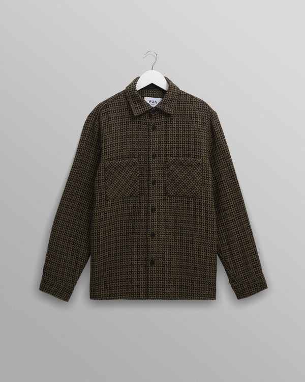 wax london men's Whiting - Black And Khaki Dizzy Weave Overshirt
