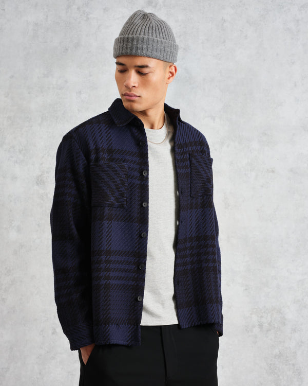wax london men's Whiting - Blue And Black Lake Check Overshirt