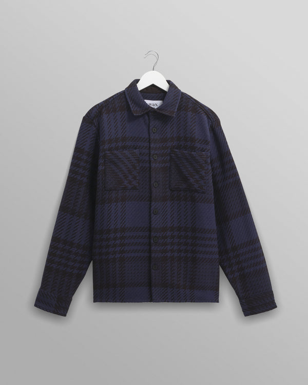 wax london men's Whiting - Blue And Black Lake Check Overshirt