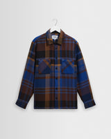 wax london men's Whiting - Blue And Brown Bold Check Overshirt