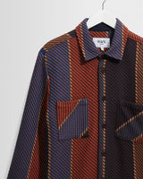 wax london men's Whiting - Blue And Brown Walter Stripe Overshirt