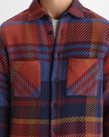 wax london men's Whiting - Blue And Burgundy Bold Check Overshirt