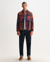 wax london men's Whiting - Blue And Burgundy Bold Check Overshirt
