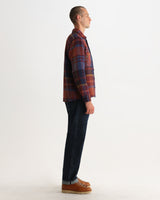 wax london men's Whiting - Blue And Burgundy Bold Check Overshirt