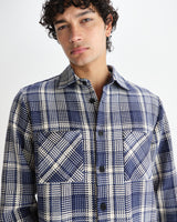wax london men's Whiting - Blue And Ecru Basket Weave Overshirt