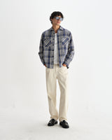 wax london men's Whiting - Blue And Ecru Basket Weave Overshirt
