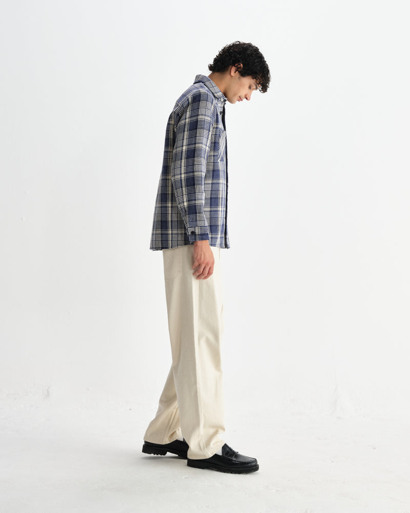 wax london men's Whiting - Blue And Ecru Basket Weave Overshirt