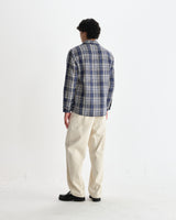 wax london men's Whiting - Blue And Ecru Basket Weave Overshirt