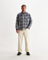 wax london men's Whiting - Blue And Ecru Basket Weave Overshirt