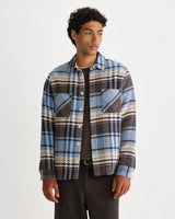 wax london men's Whiting - Blue And Ecru Serene Check Overshirt