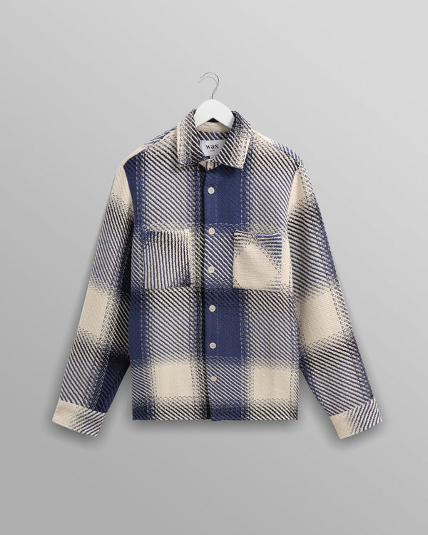 wax london men's Whiting - Blue And Ecru Shadow Check Overshirt