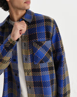 wax london men's Whiting - Blue And Khaki Pike Check Overshirt